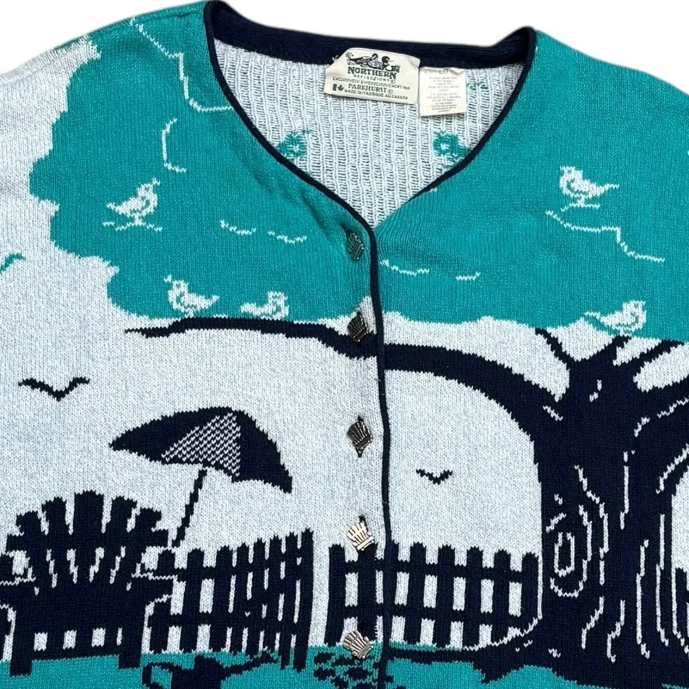 VTG Northern Reflections x Parkhurst Cabin Garden Scenic Cottagecore Cardigan L - Picture 3 of 11